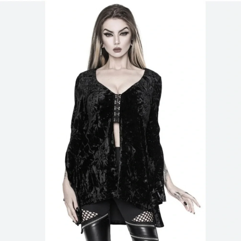 Killstar Black Crushed Faux Velvet Long Sleeve Tunic Top 3XL